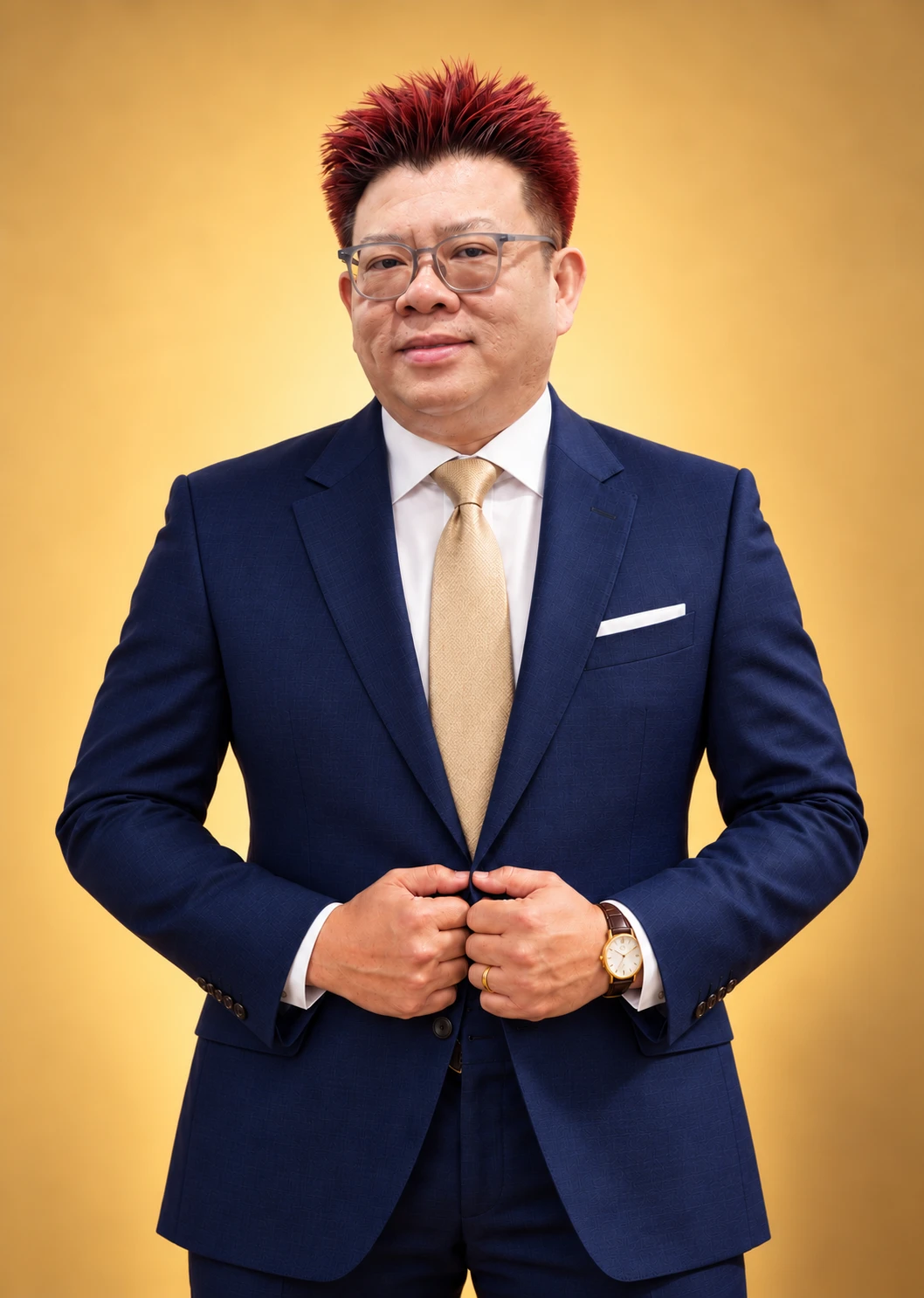 Jackson Tan in a navy suit
